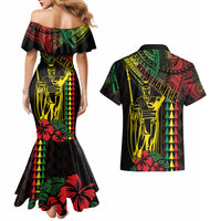 King Kamehameha Day Couples Matching Mermaid Dress and Hawaiian Shirt Hawaii Kakau Reggae