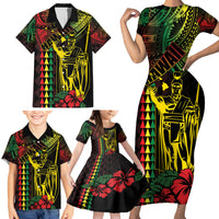 King Kamehameha Day Family Matching Short Sleeve Bodycon Dress and Hawaiian Shirt Hawaii Kakau Reggae