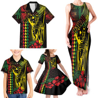 King Kamehameha Day Family Matching Tank Maxi Dress and Hawaiian Shirt Hawaii Kakau Reggae