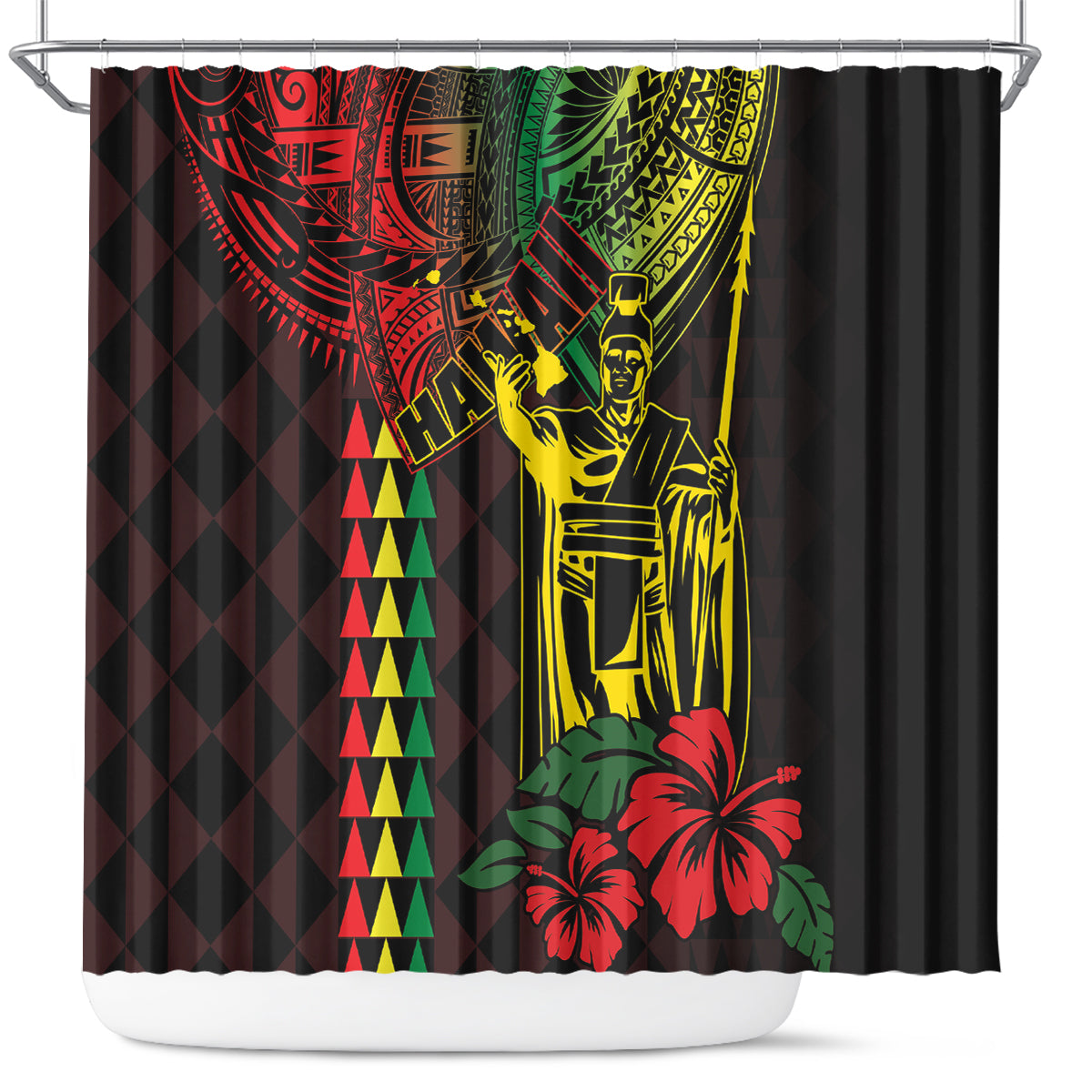 King Kamehameha Day Shower Curtain Hawaii Kakau Reggae