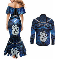 Personalized Maori Matariki Manaia Couples Matching Mermaid Dress and Long Sleeve Button Shirt Maori Kowhaiwhai Pattern Galaxy LT01 - Polynesian Pride