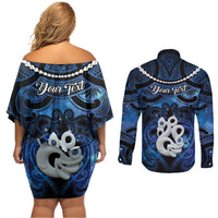 Personalized Maori Matariki Manaia Couples Matching Off Shoulder Short Dress and Long Sleeve Button Shirt Maori Kowhaiwhai Pattern Galaxy LT01 - Polynesian Pride