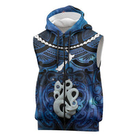 Personalized Maori Matariki Manaia Sleeveless Zip Hoodie Maori Kowhaiwhai Pattern Galaxy LT01 Blue - Polynesian Pride