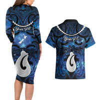 Personalized Maori Matariki Hei Matau Couples Matching Long Sleeve Bodycon Dress and Hawaiian Shirt Maori Kowhaiwhai Pattern Galaxy LT01 - Polynesian Pride