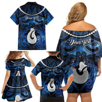 Personalized Maori Matariki Hei Matau Family Matching Off Shoulder Short Dress and Hawaiian Shirt Maori Kowhaiwhai Pattern Galaxy