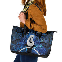 Maori Matariki Hei Matau Leather Tote Bag Maori Kowhaiwhai Pattern Galaxy LT01 Blue - Polynesian Pride