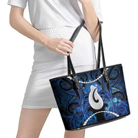 Maori Matariki Hei Matau Leather Tote Bag Maori Kowhaiwhai Pattern Galaxy LT01 - Polynesian Pride