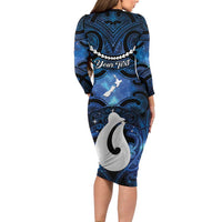 Personalized Maori Matariki Hei Matau Long Sleeve Bodycon Dress Maori Kowhaiwhai Pattern Galaxy LT01 - Polynesian Pride