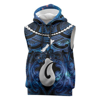Personalized Maori Matariki Hei Matau Sleeveless Hoodie Maori Kowhaiwhai Pattern Galaxy LT01 Blue - Polynesian Pride