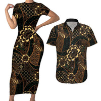 Indonesian Batik Pattern Vintage Brown Couples Matching Short Sleeve Bodycon Dress and Hawaiian Shirt LT01 Brown - Polynesian Pride
