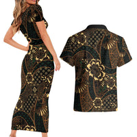 Indonesian Batik Pattern Vintage Brown Couples Matching Short Sleeve Bodycon Dress and Hawaiian Shirt LT01 - Polynesian Pride