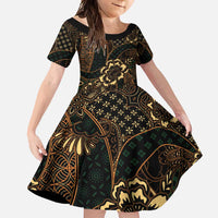 Indonesian Batik Pattern Vintage Brown Family Matching Long Sleeve Bodycon Dress and Hawaiian Shirt LT01 Daughter's Dress Brown - Polynesian Pride