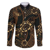 Indonesian Batik Pattern Vintage Brown Family Matching Mermaid Dress and Hawaiian Shirt LT01 Dad's Shirt - Long Sleeve Brown - Polynesian Pride