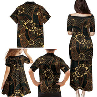 Indonesian Batik Pattern Vintage Brown Family Matching Puletasi and Hawaiian Shirt