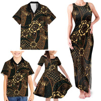 Indonesian Batik Pattern Vintage Brown Family Matching Tank Maxi Dress and Hawaiian Shirt