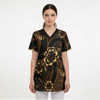 Indonesian Batik Pattern Vintage Brown Scrub Top - Polynesian Pride