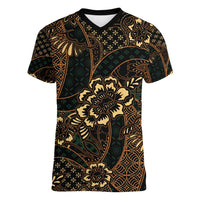 Indonesian Batik Pattern Vintage Brown Women V-Neck T-Shirt LT01 Female Brown - Polynesian Pride