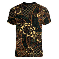 Indonesian Batik Pattern Vintage Brown Women V-Neck T-Shirt LT01 - Polynesian Pride
