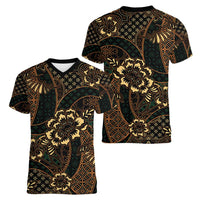 Indonesian Batik Pattern Vintage Brown Women V-Neck T-Shirt LT01 - Polynesian Pride