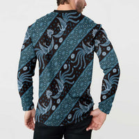 Indonesia Batik Pattern Button Sweatshirt Blue Version
