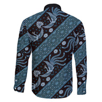 Indonesia Batik Pattern Family Matching Long Sleeve Bodycon Dress and Hawaiian Shirt Blue Version