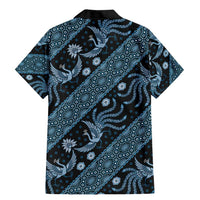 Indonesia Batik Pattern Family Matching Mermaid Dress and Hawaiian Shirt Blue Version