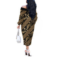 Indonesia Batik Pattern Off The Shoulder Long Sleeve Dress Gold Version