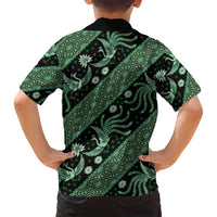 Indonesia Batik Pattern Family Matching Tank Maxi Dress and Hawaiian Shirt Green Version