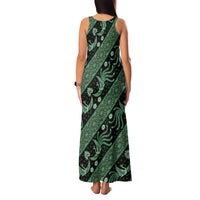 Indonesia Batik Pattern Family Matching Tank Maxi Dress and Hawaiian Shirt Green Version