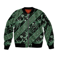 Indonesia Batik Pattern Sleeve Zip Bomber Jacket Green Version