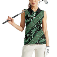 Indonesia Batik Pattern Women Sleeveless Polo Shirt Green Version