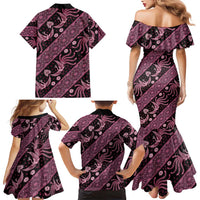 Indonesia Batik Pattern Family Matching Mermaid Dress and Hawaiian Shirt Pink Version