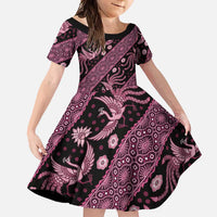 Indonesia Batik Pattern Family Matching Tank Maxi Dress and Hawaiian Shirt Pink Version