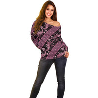 Indonesia Batik Pattern Off Shoulder Sweater Pink Version