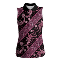 Indonesia Batik Pattern Women Sleeveless Polo Shirt Pink Version