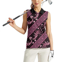 Indonesia Batik Pattern Women Sleeveless Polo Shirt Pink Version