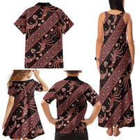 Indonesia Batik Pattern Family Matching Tank Maxi Dress and Hawaiian Shirt Red Version