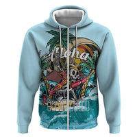 Personalized Aloha Hawaii Skeleton Hoodie Tropical Summer Vibe LT01 Zip Hoodie Blue - Polynesian Pride