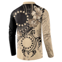 Cook Islands Turtle Button Sweatshirt Stars and Hibiscus - Beige
