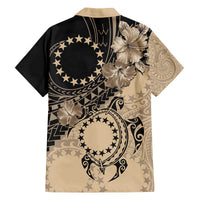 Cook Islands Turtle Family Matching Off The Shoulder Long Sleeve Dress and Hawaiian Shirt Stars and Hibiscus - Beige LT01 - Polynesian Pride