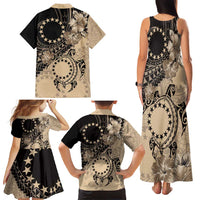Cook Islands Turtle Family Matching Tank Maxi Dress and Hawaiian Shirt Stars and Hibiscus - Beige