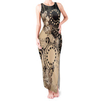 Cook Islands Turtle Tank Maxi Dress Stars and Hibiscus - Beige