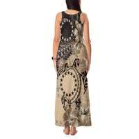 Cook Islands Turtle Tank Maxi Dress Stars and Hibiscus - Beige