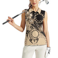 Cook Islands Turtle Women Sleeveless Polo Shirt Stars and Hibiscus - Beige