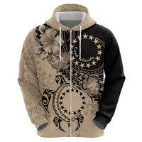 Cook Islands Turtle Zip Hoodie Stars and Hibiscus - Beige