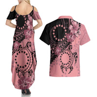 Cook Islands Turtle Couples Matching Summer Maxi Dress and Hawaiian Shirt Stars and Hibiscus - Pink
