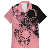 Cook Islands Turtle Family Matching Off Shoulder Short Dress and Hawaiian Shirt Stars and Hibiscus - Pink