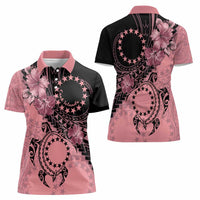 Cook Islands Turtle Women Polo Shirt Stars and Hibiscus - Pink