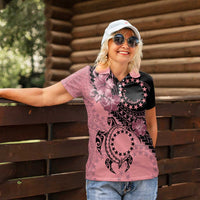 Cook Islands Turtle Women Polo Shirt Stars and Hibiscus - Pink