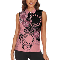 Cook Islands Turtle Women Sleeveless Polo Shirt Stars and Hibiscus - Pink